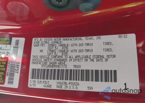 2022 Toyota Tundra Sr5 from USA, damaged, VIN 5TFLA5AB5NX017172